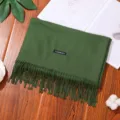 Dark green cashmere-feel winter tassel scarf, cozy solid color long wrap shawl for women. - Grass Green