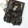 Shimmery metallic long scarf with fringe for women, elegant black shawl and headscarf. - Black Gold (#10)