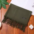 Green cashmere-feel solid color tassel scarf for women autumn and winter warmth styling. - Army Green