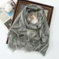 Women metallic shimmering long scarf, elegant solid color fashion shawl with tassel edge. - White (#11)