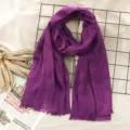 Women purple linen scarf, solid color casual wrap, Japanese style autumn winter neck warmer. - Purple (#13)