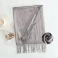 Grey metallic shimmer long scarf with elegant fringe for women autumn winter warm wrap - Style 20