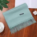 Solid color faux cashmere winter scarf with fringe, warm long shawl for women daily. - Bean Green