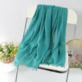 Green solid color linen scarf, casual fringe shawl, lightweight summer beach headscarf accessory - Style #9