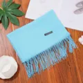 Solid color light blue cashmere-feel tassel winter scarf warm cozy women fashion shawl - Peacock Blue
