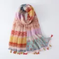 Bohemian style colorful printed tassel scarf, perfect summer beach vacation shawl for women. - Polka Dot (#3)