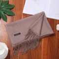 Solid color winter cashmere feel tassel scarf, elegant long shawl for women, warm and cozy. - Dark Khaki