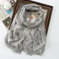 Women metallic shimmering long scarf elegant silver shawl wrap lightweight fashion accessory - Silver (#16)