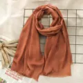 Cotton linen solid color scarf terracotta red, Japanese style casual winter shawl for women. - Terracotta Red (#17)
