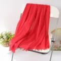 Vibrant red solid linen scarf with frayed fringe, versatile beach shawl and fashion head wrap. - Style 13