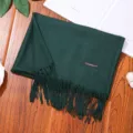 Dark green solid color imitation cashmere scarf with fringe, thickened winter warm shawl for women. - Dark Green