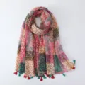 Colorful floral printed tassel scarf bohemian patchwork shawl beach vacation sun protection - Pattern #1