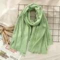 Light green solid color linen scarf for women, casual fringe shawl and soft neck wrap variant. - Light Green (#18)
