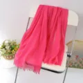 Hot pink solid color linen scarf tassel shawl versatile beach wrap autumn winter fashion accessory - Style 15