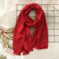 Red linen cotton scarf for women, vintage solid color long shawl and winter warm neck wrap. - Bright Red (#19)