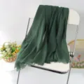 Classic dark green solid color linen scarf for autumn and winter, elegant fringed shawl. - Style 16