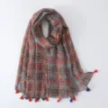 Boho printed tassel scarf, vibrant colorful geometric pattern beach shawl for women. - Geometric #5