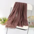 Brown Linen Fringe Scarf Solid Color Shawl Autumn Winter Versatile Beach Towel Headscarf - Style 17