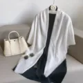 Elegant solid color white square fringe scarf women shawl stylish casual vintage wrap - White