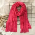 Pink solid color linen scarf for women, lightweight fringed summer and autumn shawl. - Bright Pink (#21)