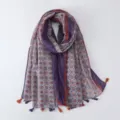 Bohemian geometric print tassel scarf, purple border beach shawl wrap sunscreen sunny - Style #6