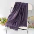 Purple solid color linen scarf, casual fringe shawl and versatile beach headscarf. - Style 19
