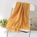 Yellow solid color linen scarf with fringe, versatile autumn and winter fashion accessory. - Style 20