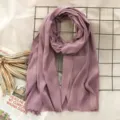 Women purple cotton linen scarf autumn winter solid color shawl elegant long warm neck wrap - Lavender (#22)