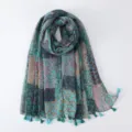 Bohemian colorful floral patchwork tassel scarf, stylish seaside vacation sun protection shawl. - Style #9