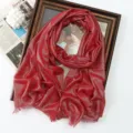 Red glittering long scarf shawl for women, sparkling metallic thread design, elegant accessory. - Red (#24)