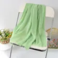 Solid color light green linen scarf with fringe, versatile beach shawl and fashion head wrap. - Style 25