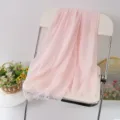 Pink solid color linen scarf with tassels, versatile fashion shawl and headscarf for women. - Style 27