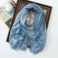 Women shimmer metallic solid long scarf shawl elegant spring summer casual head wrap drape - Blue (#26)