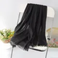 Black linen fringed scarf shawl for women autumn winter solid color casual fashion neck wrap - Style 28