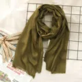 Olive green cotton linen scarf for women, solid color casual autumn winter shawl accessory - Olive Green (#28)