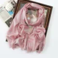 Women's shimmering pink metallic long scarf, elegant sparkly rayon shawl for spring summer. - Pink (#28)