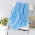 Solid color linen scarf, lightweight casual shawl and beach head wrap for women. - Blue-Green Floral