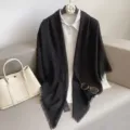 Dames zwarte franje sjaal minimalistisch elegante effen kleur stijlvolle omslagdoek - Zwart