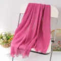 Fuchsia solid color linen scarf, versatile fringed shawl for women, autumn winter drape. - #34