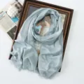 Light blue shimmering long scarf for women, metallic thread elegant shawl and headwrap. - Light Blue (#31)