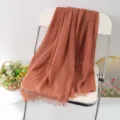 Brown solid color linen fringe scarf, versatile daily shawl for autumn and winter use. - #35