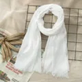 Minimalist solid color cotton linen scarf, elegant white casual shawl for women daily wear. - White (#31)