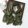 Green metallic shimmering long scarf for women, elegant lightweight fringe shawl wrap. - Shimmer Silk (#32)