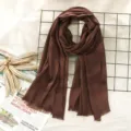 Brown solid color cotton linen fringe scarf for women autumn winter daily wear variant style - Brown (#32)