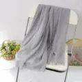 Solid color gray linen scarf shawl with fringe edge, versatile autumn and winter accessory. - #38