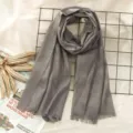 Grey solid color cotton linen scarf, elegant fringe shawl for women autumn winter wear. - Gray (#33)