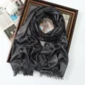 Women metallic shimmering long scarf elegant glitter shawl fringe wrap winter fashion accessory - Solid Color (#34)
