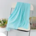 Light blue solid linen scarf with fringe, versatile beach shawl and fashion head wrap. - Black Red Tie-Dye
