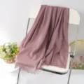 Solid color linen tassel scarf shawl for women, elegant drape accessory for autumn winter. - Style 43