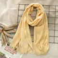 Solid color cotton linen scarf, elegant light yellow wrap for women autumn and winter wear. - Light Yellow (#35)